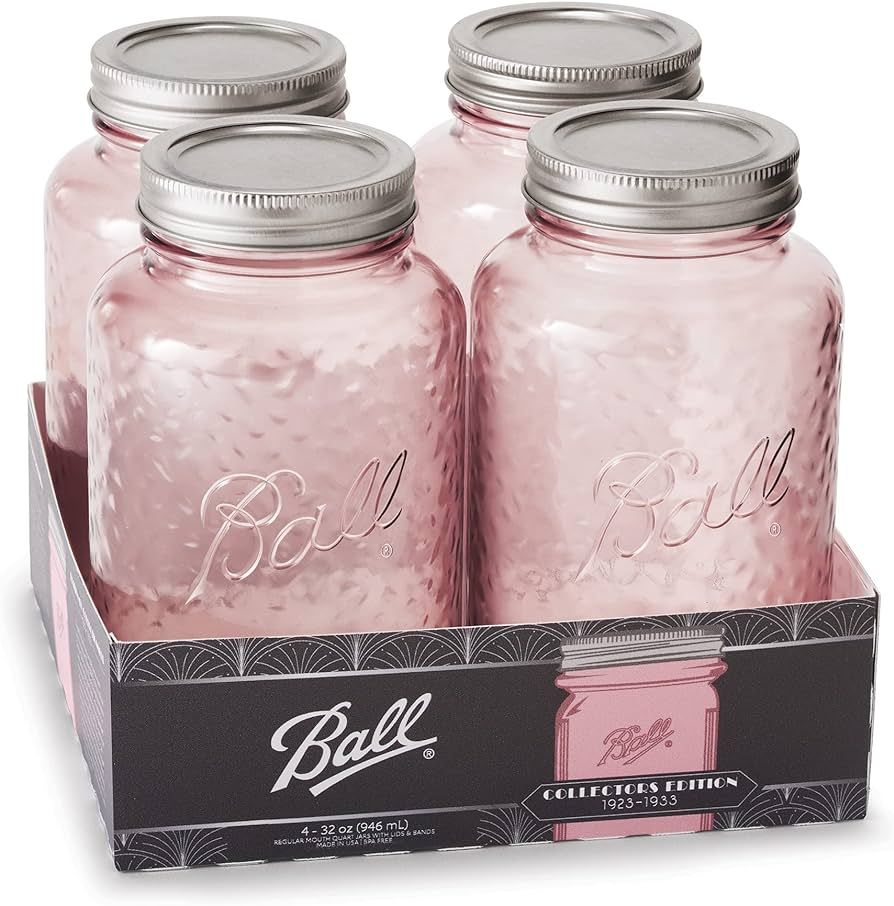 Ball Jar Rose Vintage Regular Mouth Pint Canning Jars, 4 Pack | Amazon (US)