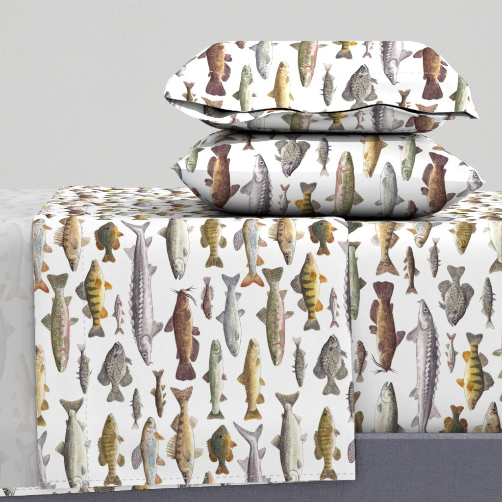 Medium Sale - Northwestern Freshwater Fish - on White Sheet Set | Spoonflower | Spoonflower