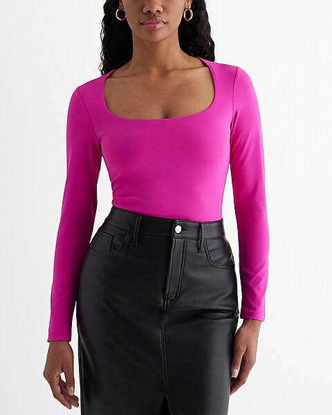 Body Contour High Compression Scoop Neck Long Sleeve Bodysuit | Express