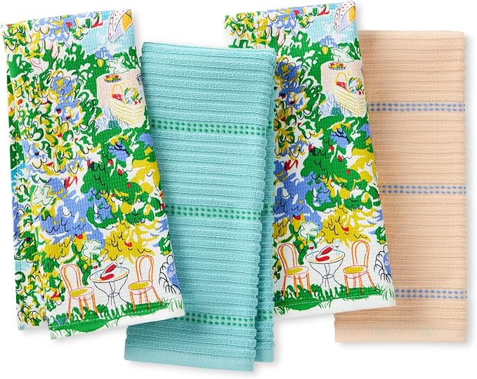 kate spade new york Spring Garden Kitchen Towels 4-Pack Set, Absorbent 100% Cotton, Blue/Green/Be... | Amazon (US)