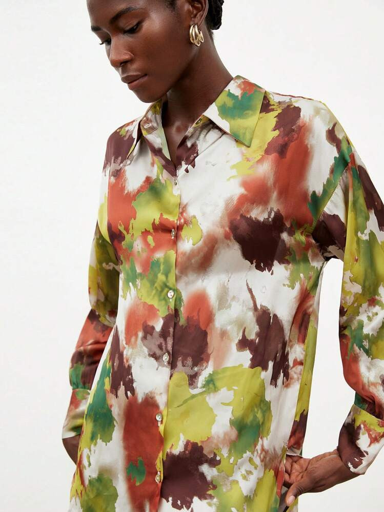 Aveloria Modichic Retro High-End Palette Oil Painting Print Satin Long Sleeve Women Blouse Elegant Business Casual Women Button Up Shirt Women  | SHEIN