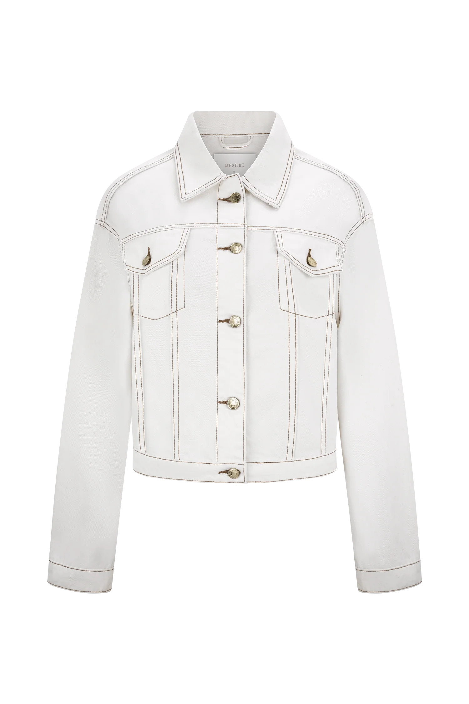 Cinched Denim Jacket - White | MESHKI US