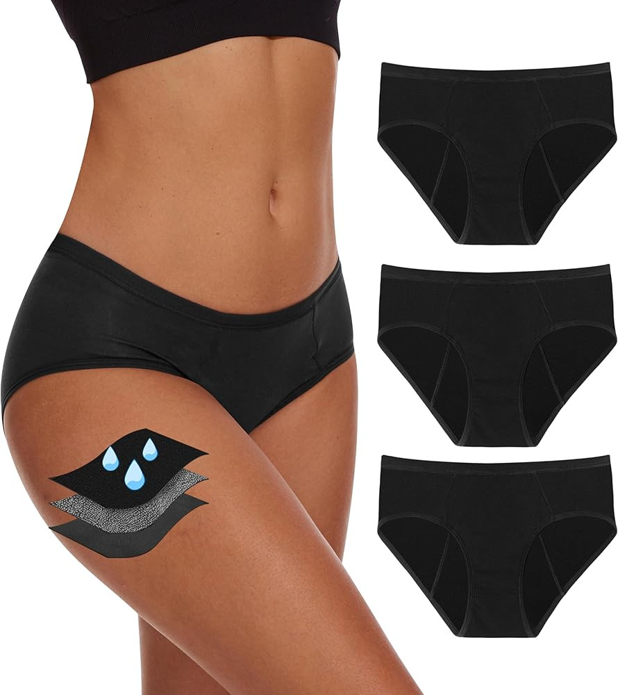 YESWEL Period Underwear For Women, Leak-Proof Hipster, Brief, Heavy Flow, 3 Pack | Amazon (US)