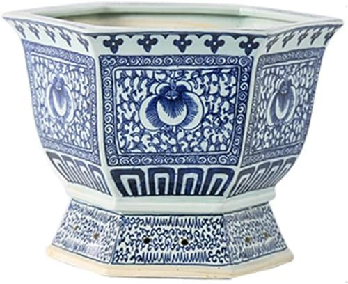 Blue and White Hexagon Porcelain Flowerpot Chinoiserie Jingdezhen Home Garden Planter Hand Drawn ... | Amazon (US)