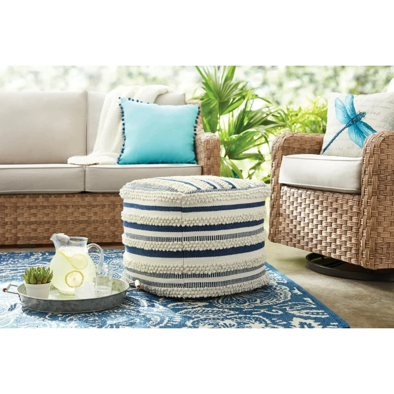 Better Homes & Gardens 16" x 16" x 16", Outdoor Pouf Pillow, Blue Woven - Walmart.com | Walmart (US)