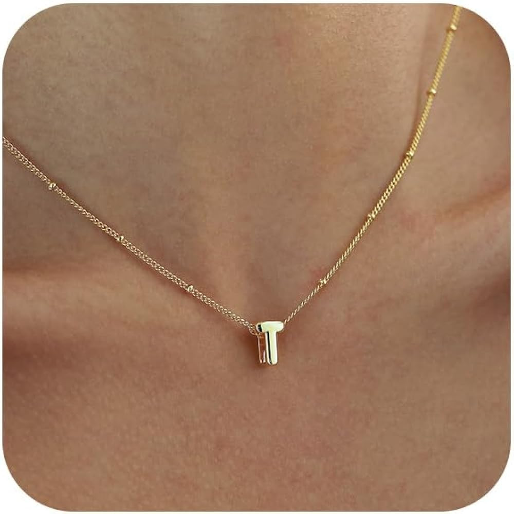 Bubble Letter Necklace Gold, Dainty Initial Necklaces for Women 14K Gold Plated Small A to Z Name... | Amazon (US)
