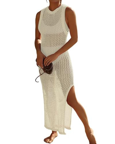 Bsubseach Crochet Cover Ups for Swimwear Women Hollow Out Swimsuit Coverup Backless Bikini Beach Dress White | Amazon (US)