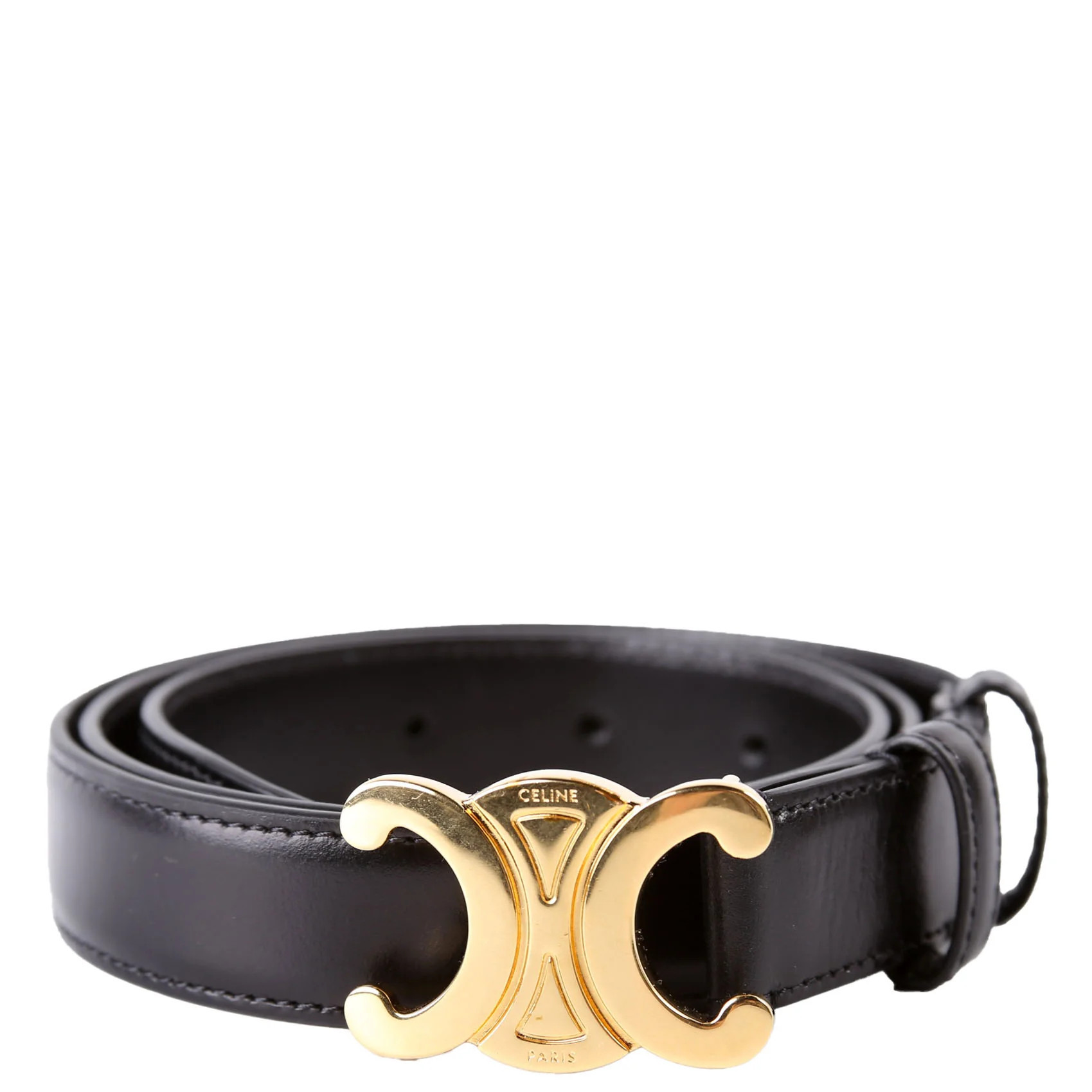 Triomphe Medium Taurillion Leather Belt Size 80 Black | Keeks Designer Handbags