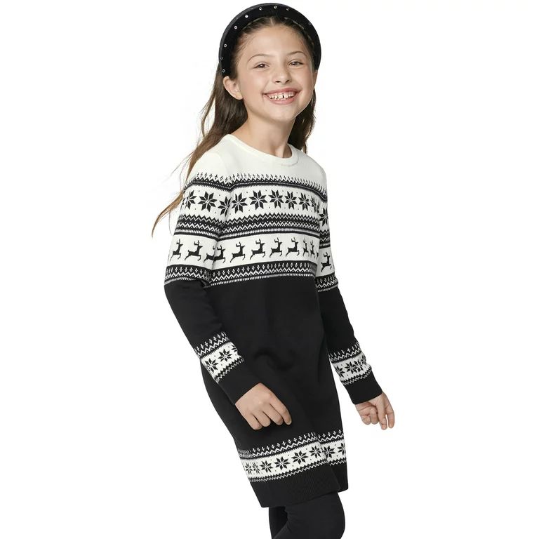 The Children's Place Girls Printed Long Sleeve Sweater Dress, Sizes XS-XXL - Walmart.com | Walmart (US)