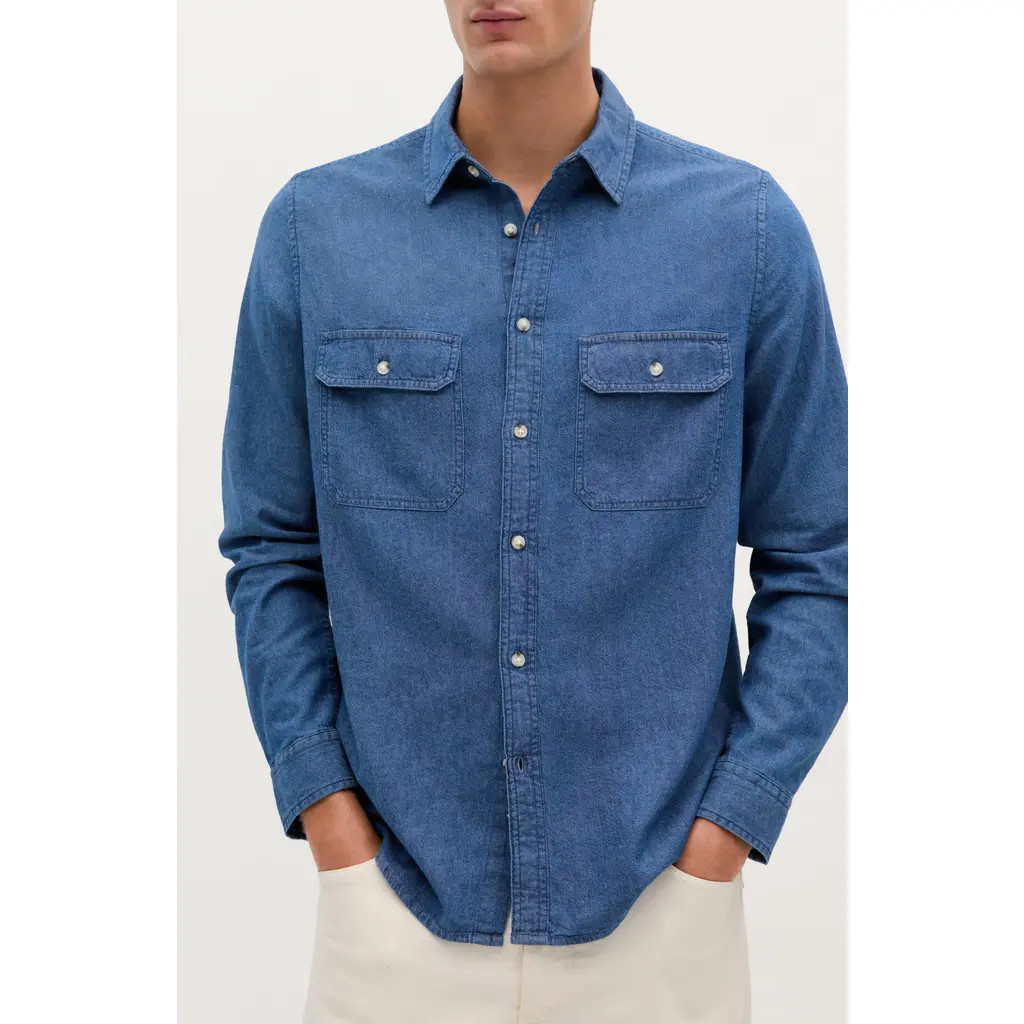 Scalpers Coastal Denim  Pockets Shirt in Blue Denim at Nordstrom, Size 40 Eu | Nordstrom