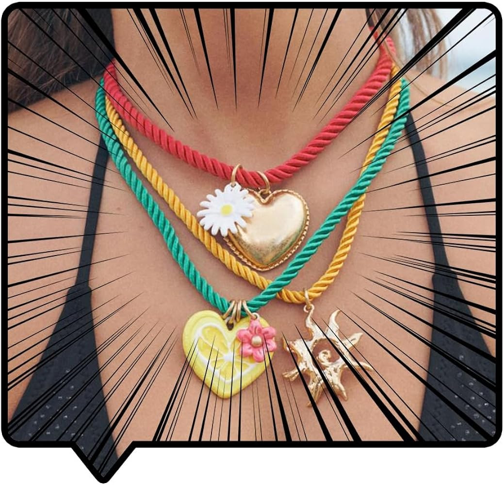 Doubnine Summer Beach Layered Necklace with Colorful Rope Cords, Heart and Sun Charms, Daisy Pend... | Amazon (US)