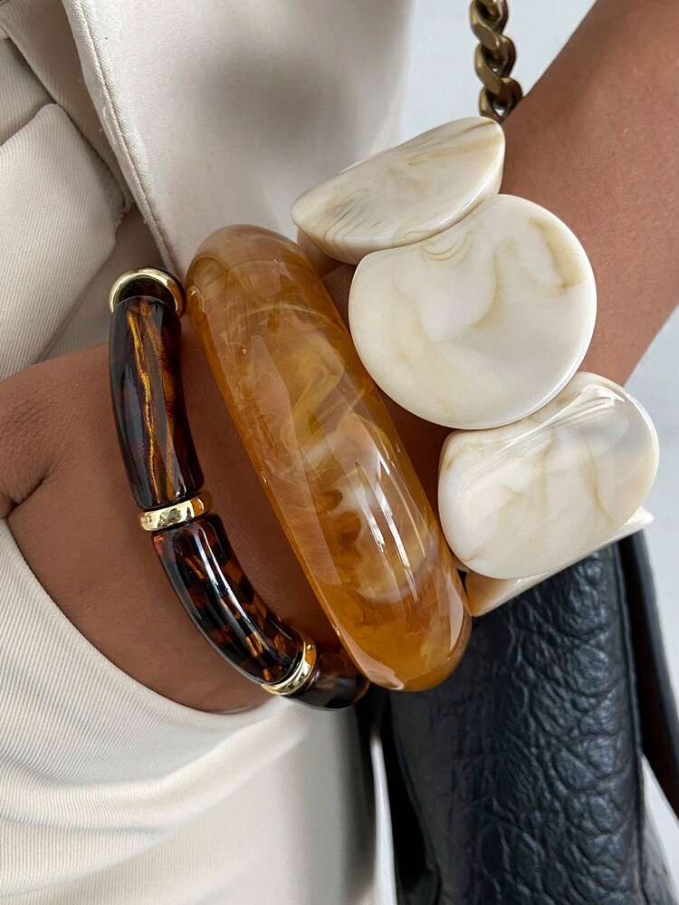 1pc/3pcs/Set Bohemian Geometric Curved CCB Resin Cuff Bracelet, Luxurious Casual Party Women Coup... | SHEIN