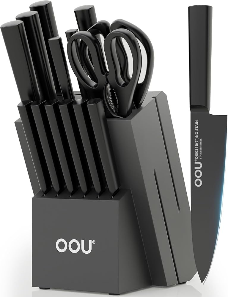 OOU Kitchen Knife Block Set - 15 Pieces High Carbon Stainless Steel Chef Knife Sets, Anti-Rust Bl... | Amazon (US)