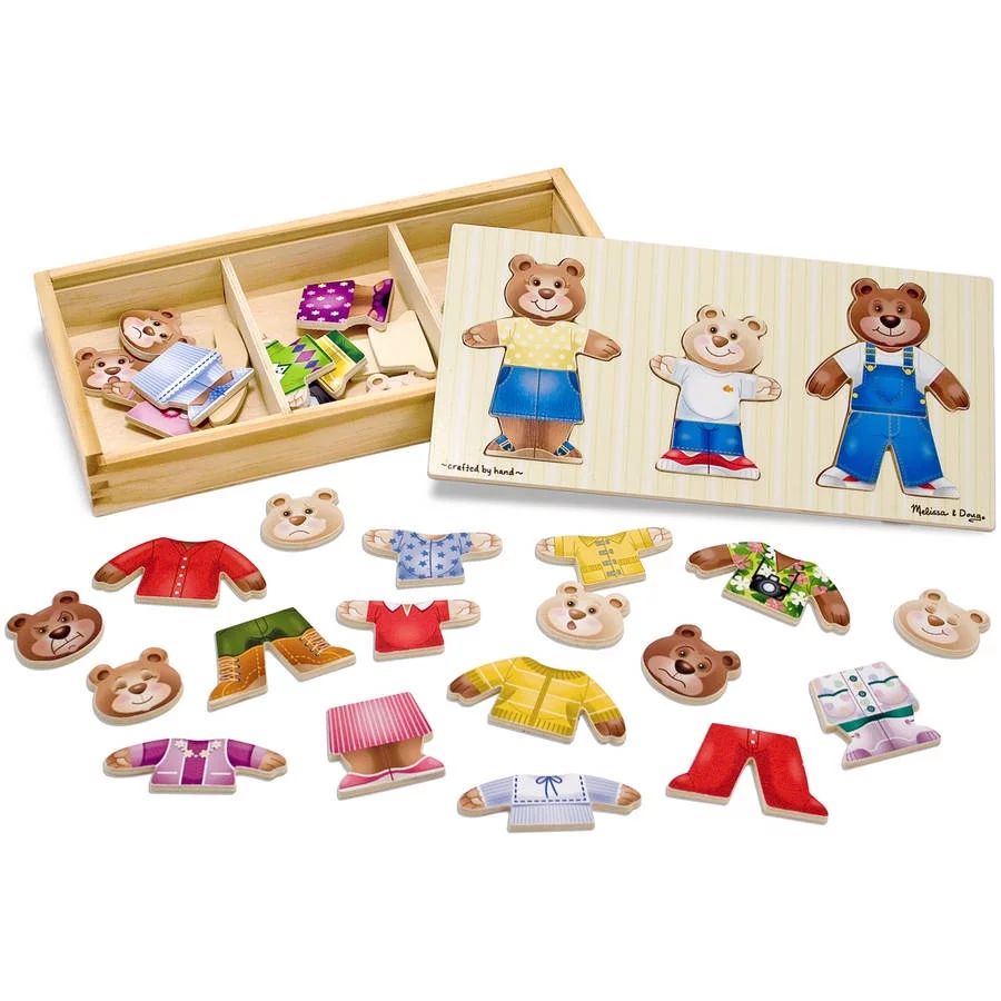 Melissa & Doug Mix 'n Match Wooden Bear Family Dress-Up Puzzle with Storage Case, 45pc | Walmart (US)