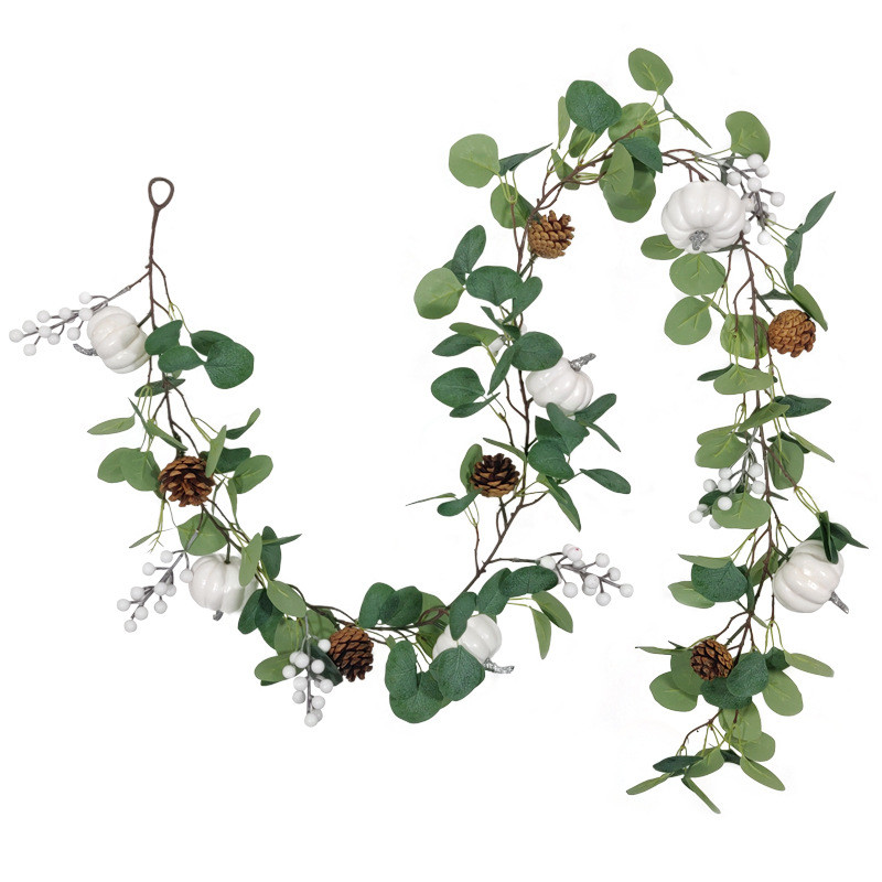 Amuver Halloween Artificial Garlands Decoration, White Pumpkin Pine Cone Hanging Ornament for Bac... | Walmart (US)