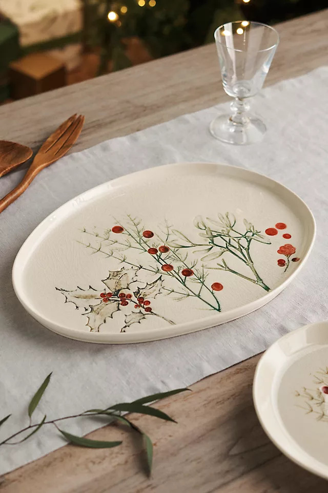Holly Debossed Ceramic Serving Platter | Anthropologie (US)