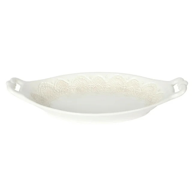 The Pioneer Woman Vintage Lace Oval Serving Bowl, Linen, 14-Inch | Walmart (US)