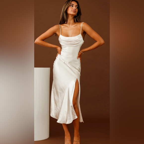 Hello Molly Champagne Satin Midi Dress | Poshmark