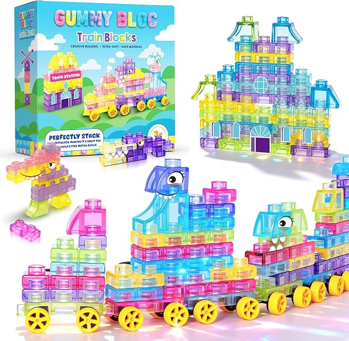 Soft Train Building Blocks with Wheels, 42 PCS Montessori Sensory Stacking Blocks, Toddler Learni... | Amazon (US)
