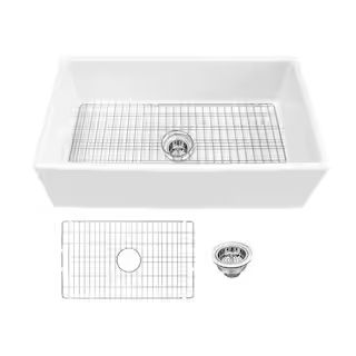 IPT Sink Company Farmhouse Apron Front Fireclay 33 in. Single Bowl Kitchen Sink in White with Gri... | The Home Depot