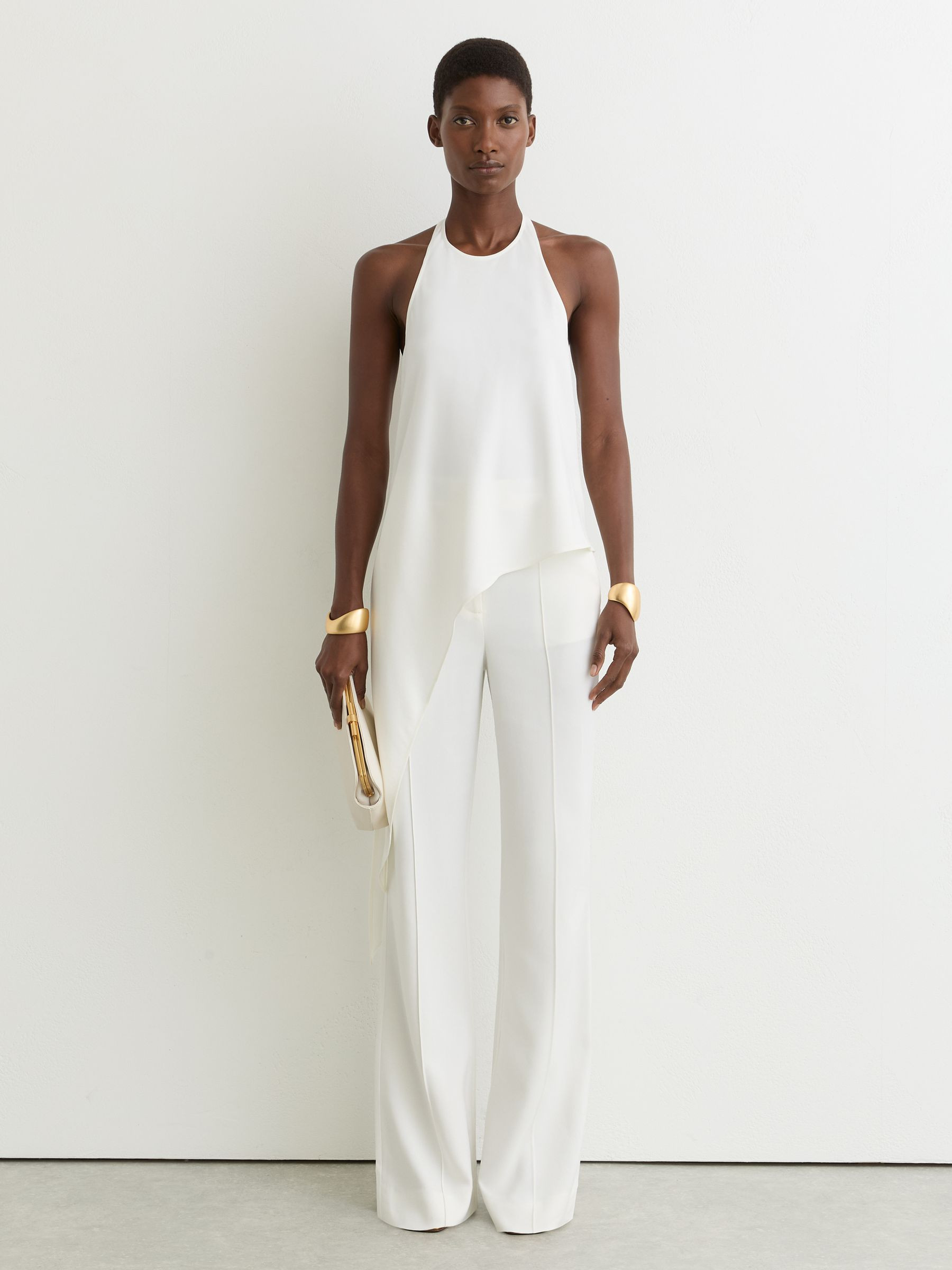 Reiss Asymmetric Draped Halterneck Top in Ivory - REISS | Reiss UK