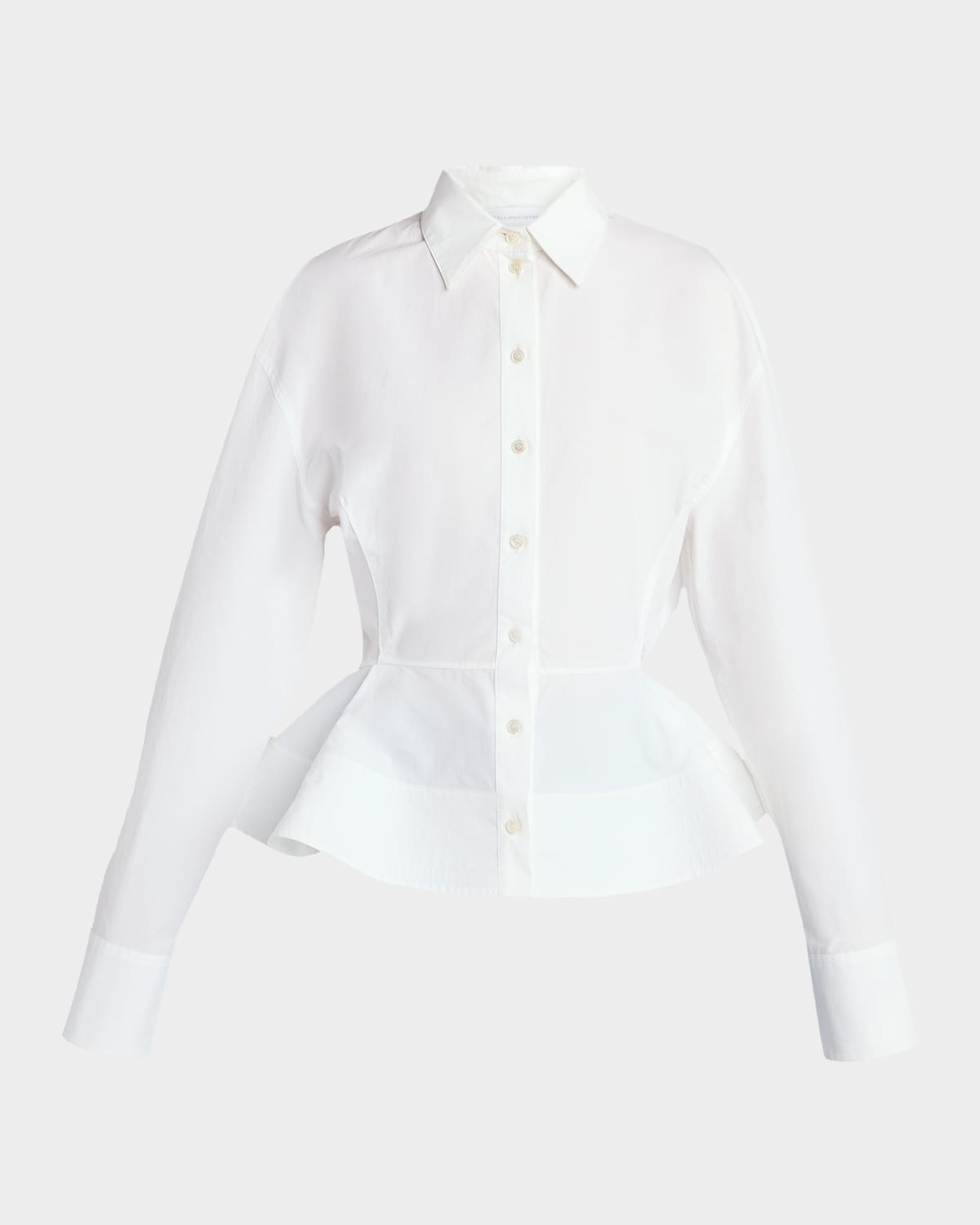 Cotton Poplin Button-Front Peplum Shirt | Neiman Marcus