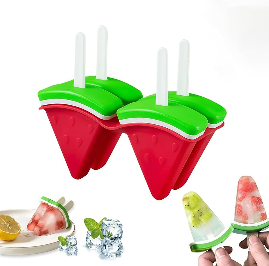 Watermelon-Shaped Popsicle Molds for Kids - 4 Cavity BPA-Free Reusable Ice Pop Molds, Easy Releas... | Amazon (US)