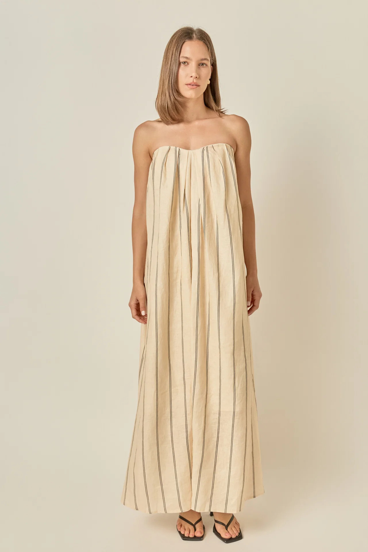 Strapless Pintuck Striped Maxi Dress | English Factory