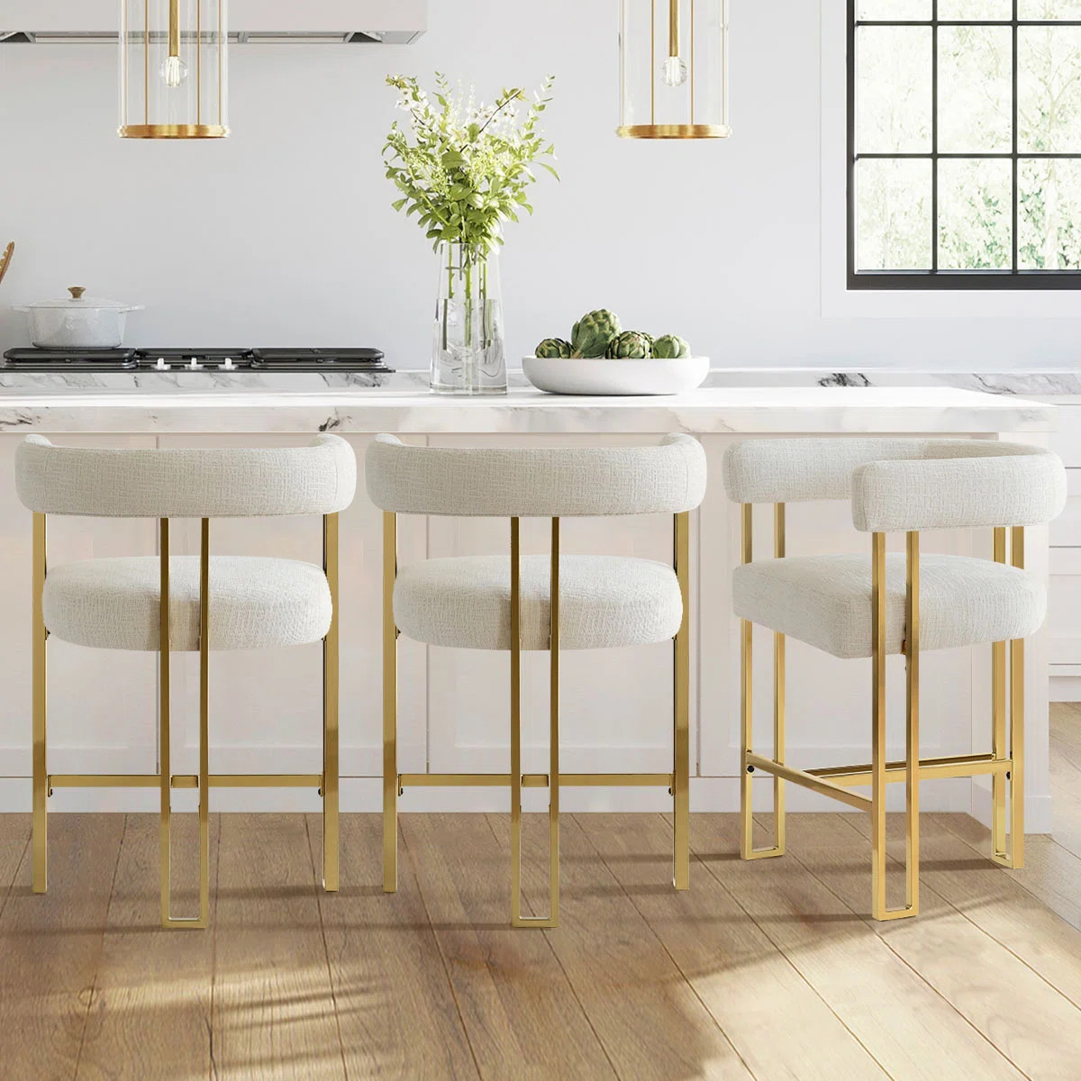 Dollie Set of 3 Upholstered Gold Chenille Solid Back Counter Stool | Wayfair North America