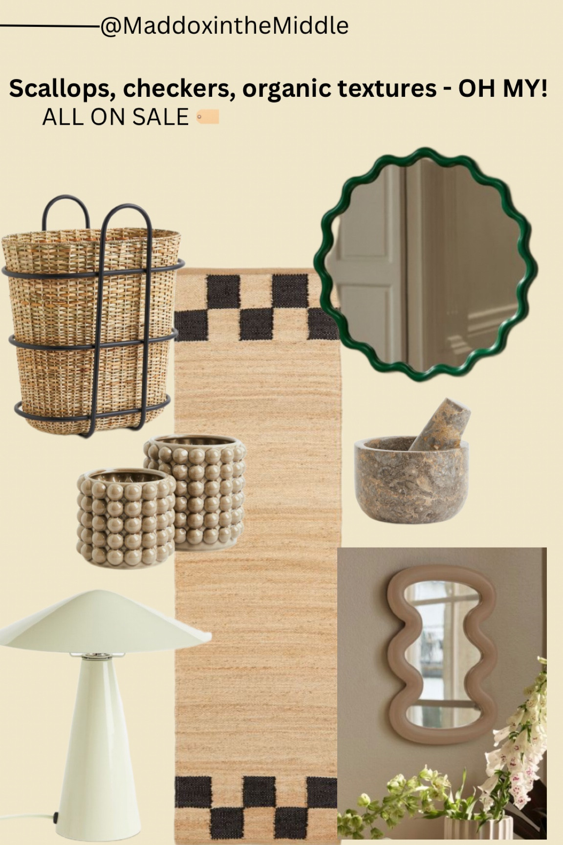 Scallops, tapered lamps, wicker storage, checkered rugs, organic textures 

#LTKhome #LTKstyletip #LTKsalealert
