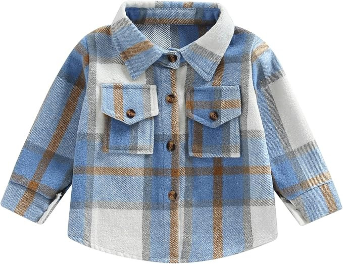 Toddler Baby Boys Girl Long Sleeve Plaid Button Down Shirt Jacket Little Kids Flannel Lapel Shack... | Amazon (US)