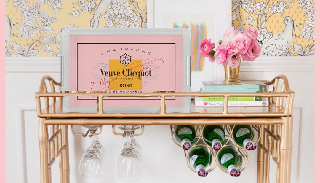 Veuve Clicquot Rose Inspired Bar Cart Cocktail Platter Tray Acrylic Serving Tray | Etsy (US)