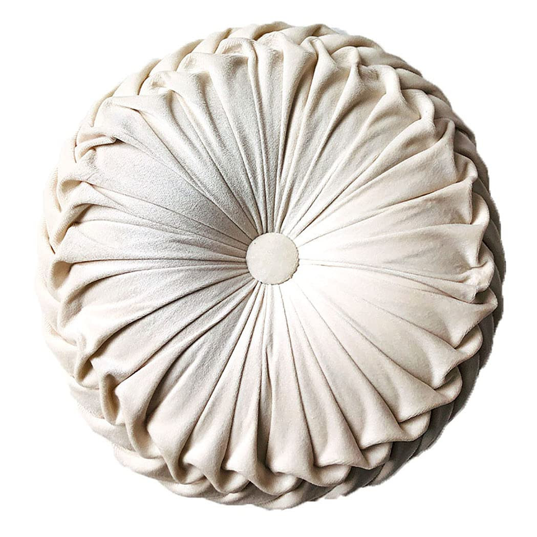 Round Throw Pillow Velvet Home Decoration Pleated Round Pillow Cushion for Couch Chair Bed Car Be... | Amazon (US)
