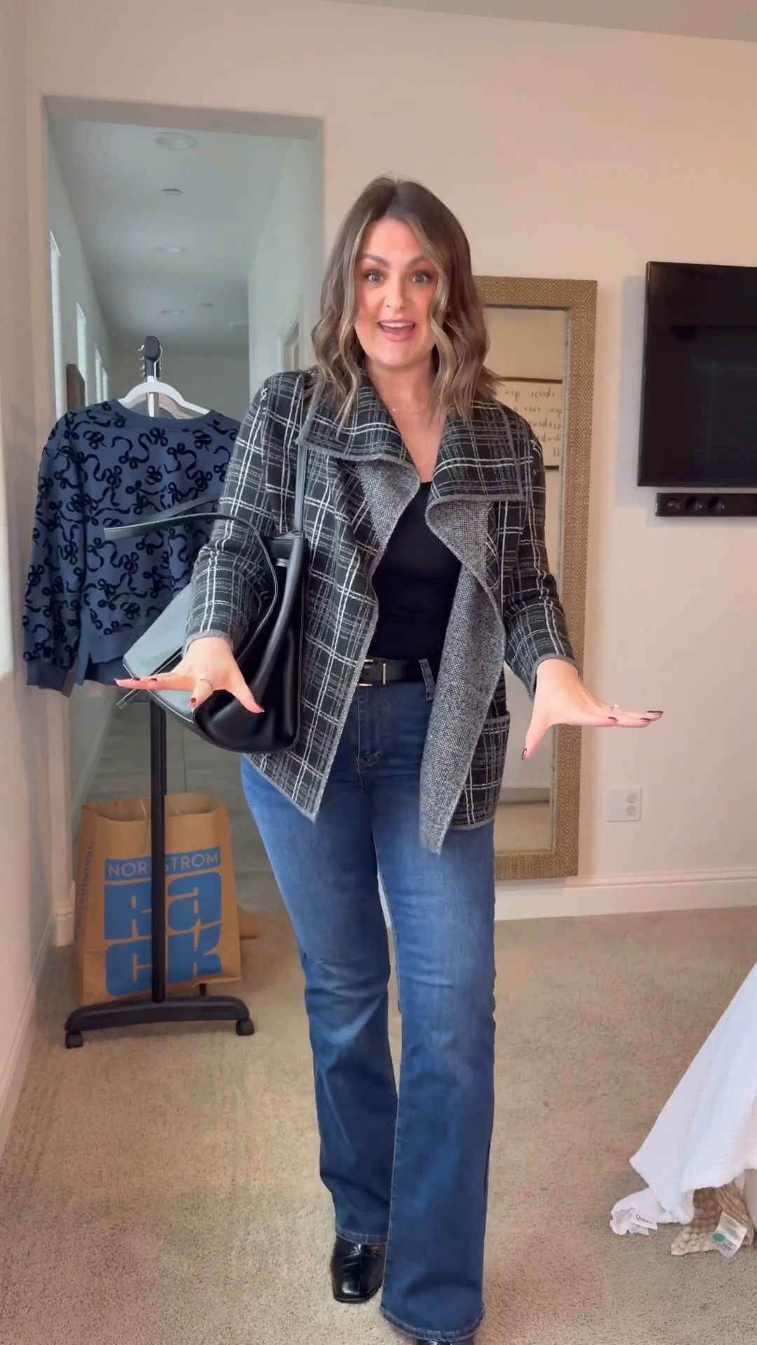 Nordstrom Rack Outfit favorites!

Blue pearl cardigan, large
Gray pearl cardigan, medium 
Plaid wrap sweater, medium 
Blue/black bow sweater, medium 
Jeans, 12 (both pairs)
Boots, 10 (true to size)
Sneakers, 10 (true to size)

@nordstromrack size 12, midsize, bootcut jeans, casual style, sweater weather, holiday outfit, mom style 

#LTKHoliday #LTKmomlife #LTKootd