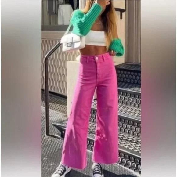 Zara Pink Flare & Wide Leg Jeans | Poshmark