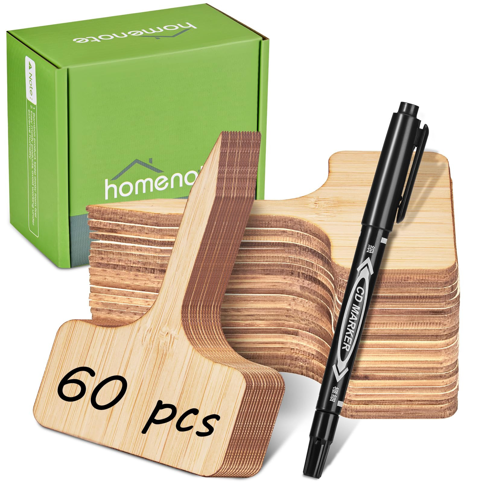 Homenote Bamboo Plant Labels 60Pcs Plant Tags for Seedlings T-Type Tags for Plants Outdoor Garden Markers Vegetable Seedling（2.36 * 4“ | Amazon (US)