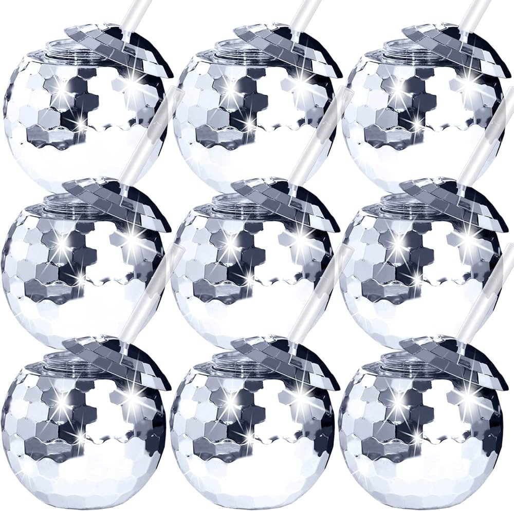 Amazon.com | Tongnian 9 Pcs Disco Ball Cups Tumbler Disco Flash Ball Cocktail Cup Silver Spherica... | Amazon (US)