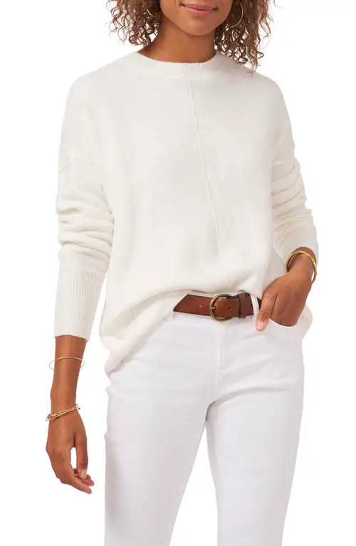 Vince Camuto Exposed Seam Crewneck Sweater in Antique White at Nordstrom, Size Medium | Nordstrom