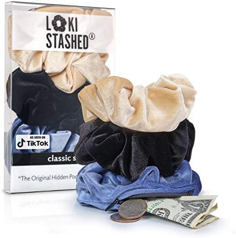 LokiStashed 3-PACK Velvet Hair Tie Scrunchies for VSCO Girls & Women, THE ORIGINAL HIDDEN POCKET SCR | Amazon (US)