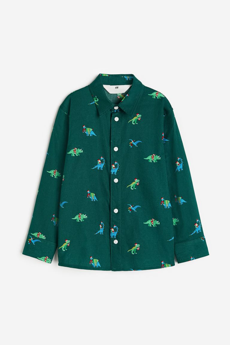 Patterned Cotton Shirt - Dark green/patterned - Kids | H&M US | H&M (US + CA)