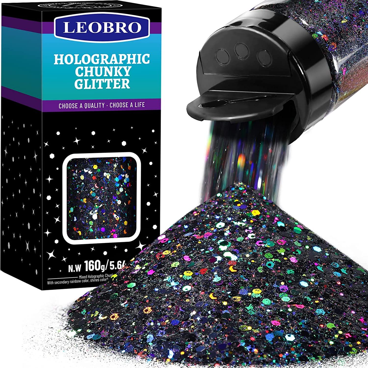 Holographic Chunky Glitter, 160G/5.64OZ Craft Glitter for Resin, Metallic Iridescent Chunky Fine ... | Amazon (US)