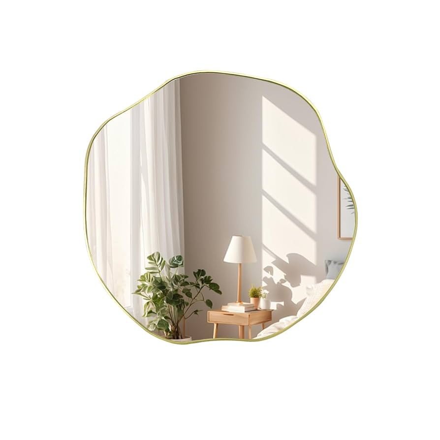 POZINO Irregular Shaped Mirror, 16" Asymmetrical Mirror, Gold Scalloped Round Mirrors, Modern Wav... | Amazon (US)