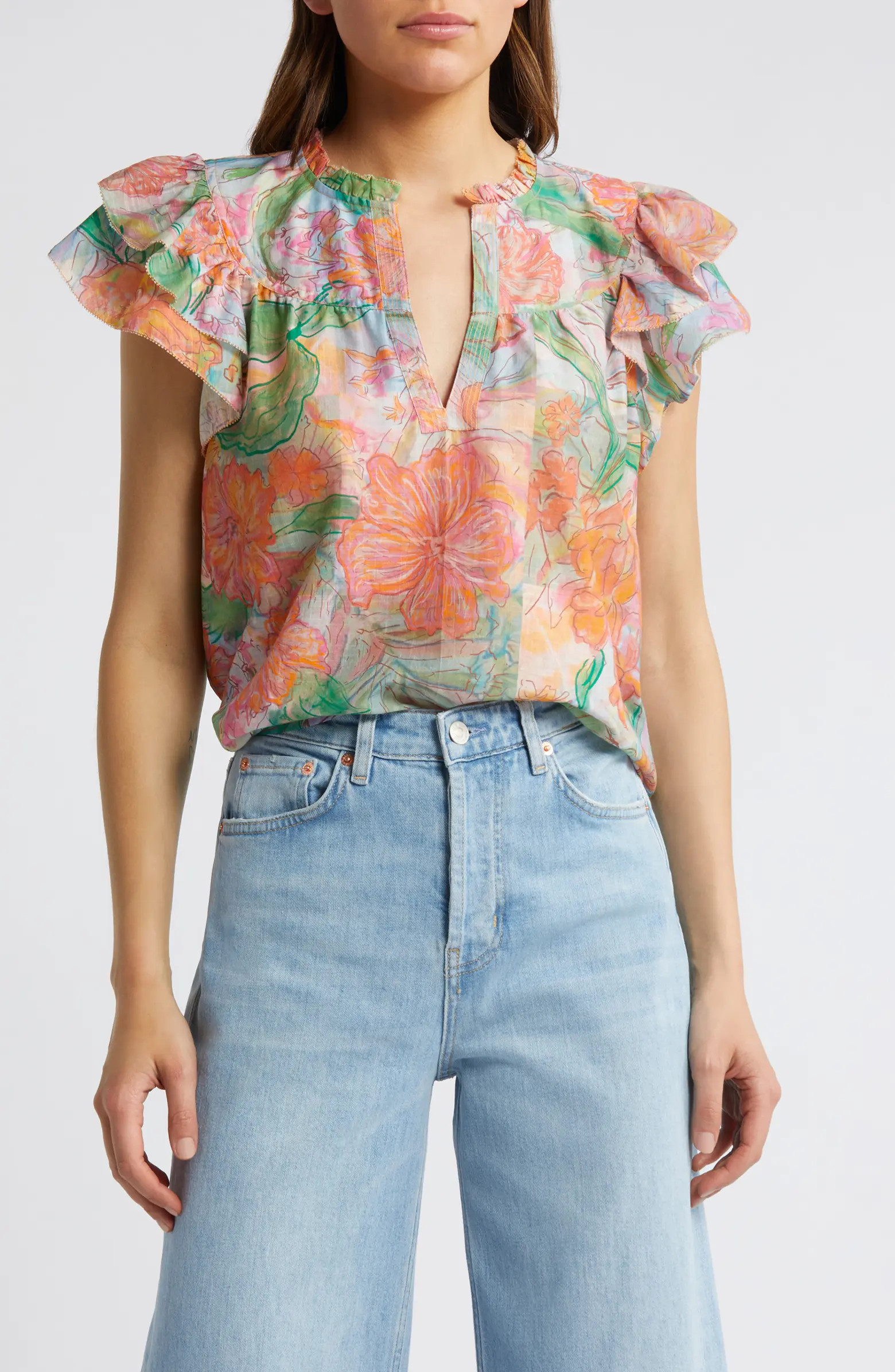 Rails Calista Floral Flutter Sleeve Top | Nordstrom | Nordstrom