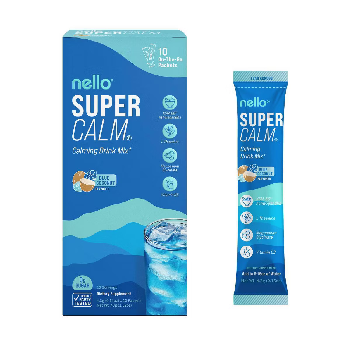 Nello Supercalm Calming Drink Mix Supplement Powder - Blue Coconut - 10ct | Target