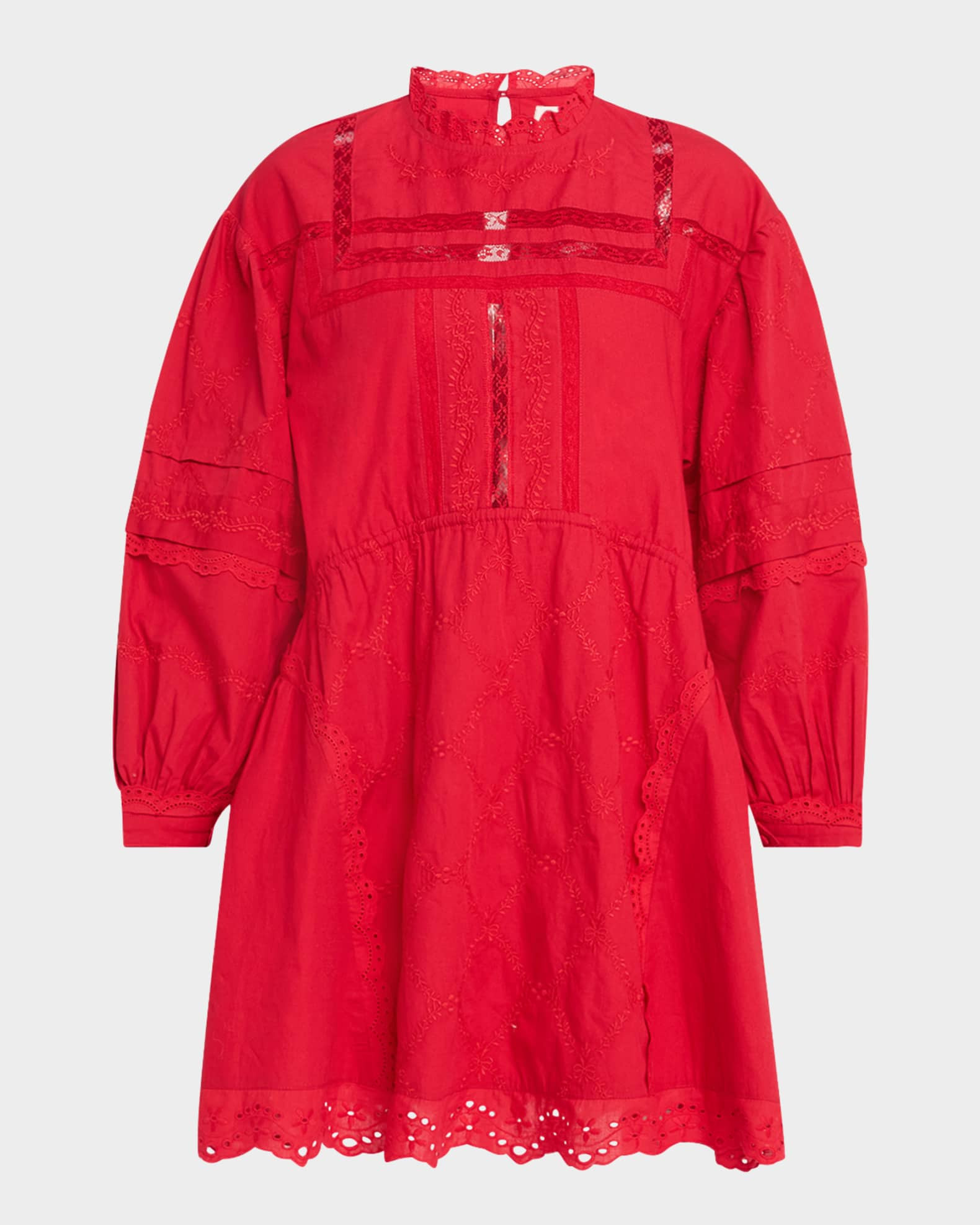 Clancy Embroidered Long-Sleeve Mini Dress | Neiman Marcus