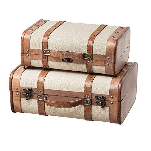 SLPR Decorative Wooden Storage Chest - Set of 2 | Wood Trunk Suitcase with Straps (Beige) | Antique  | Amazon (US)