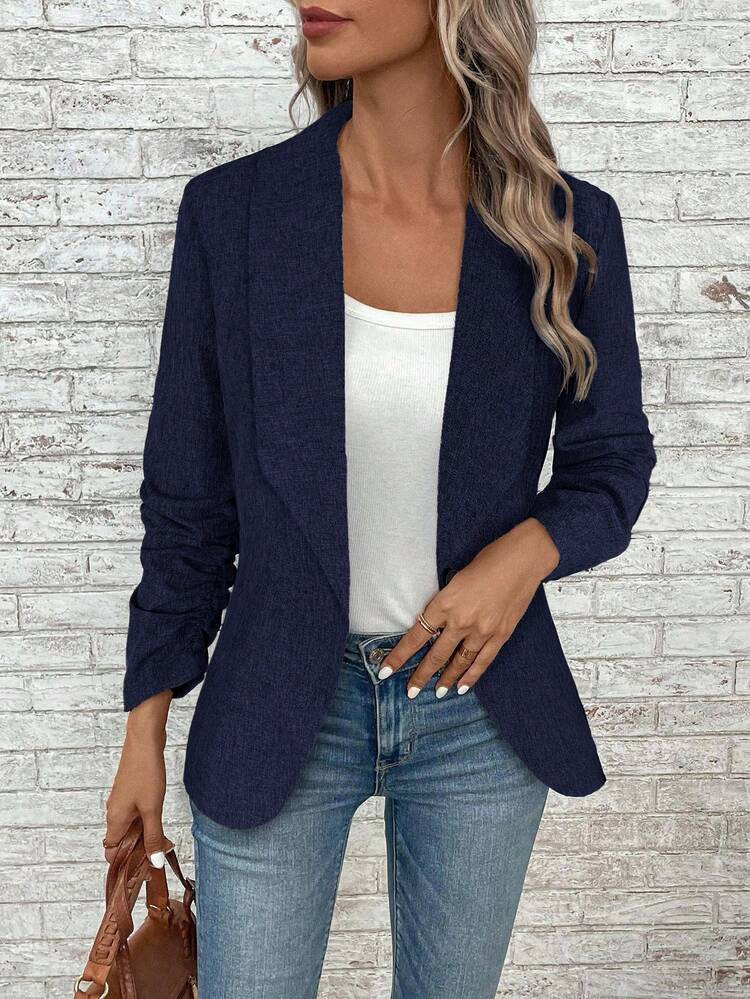 Women's Solid Color Draped Collar Ruched Long Sleeve Casual Office Blazer Jacket, Autumn,Fall | SHEIN