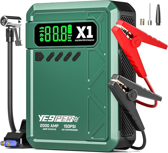 YESPER Jump Starter with Air Compressor 2000A 150PSI Battery Jumper Starter Portable(8L Gas/6L Di... | Amazon (US)