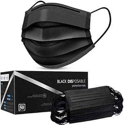 Disposable Face Masks,Face Masks of 50 Pack Disposable Mask-Black | Amazon (US)