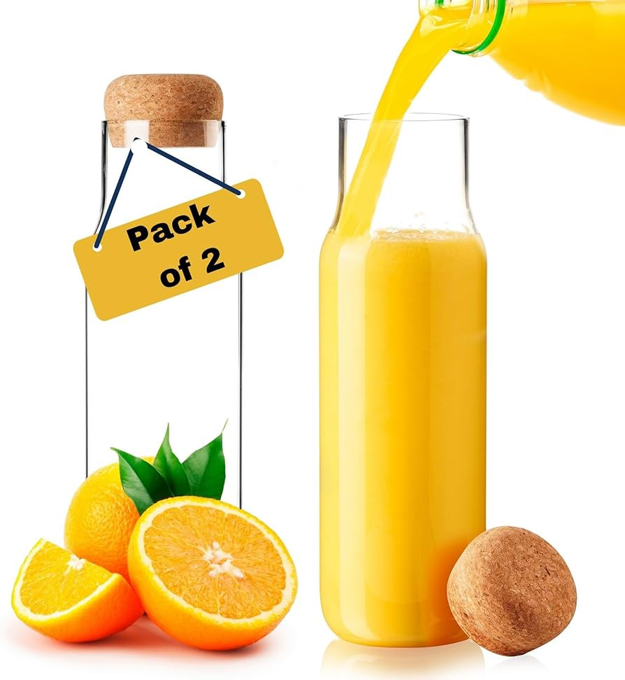 Wrenbury Fridge Glass Carafe with Stopper Set of 2 - Borosilicate Glass Milk Bottle Water Pitcher... | Amazon (US)